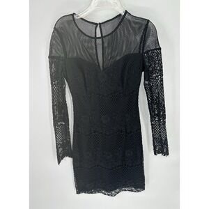 Women's Black Guess (XS-S) Crochet, Lace Lined Dress-worn Once Size 0 Fishnet